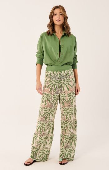 CALÇA YASMIN BORDADO VERDE E BEGE