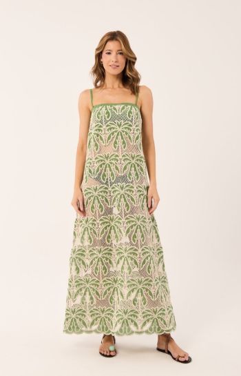 VESTIDO TAIS BORDADO VERDE E BEGE