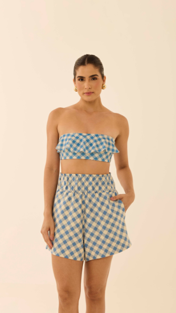SHORT STELA XADREZ AZUL
