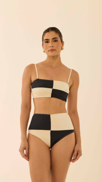 TOP GRAZY BICOLOR PÉROLA E PRETO E CALCINHA GRAZY HOTPANTS BICOLOR PÉROLA E PRETO