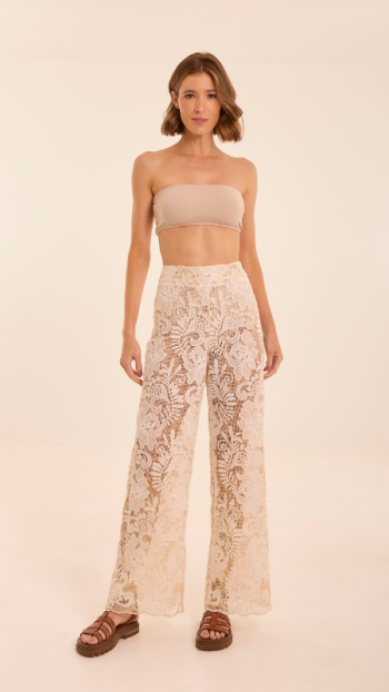 CALÇA LUIZA RENDA FLOR BRANCO/OFF