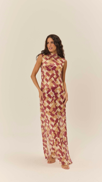 VESTIDO JOANA TULE TRICOLOR DESEJO
