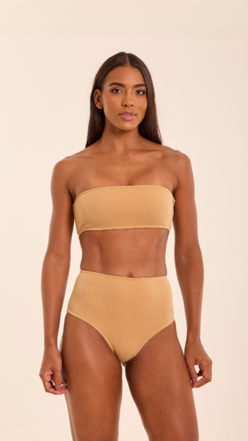 TOP MAITÊ RETO GOLD E CALCINHA CLARICE HOTPANTS GOLD
