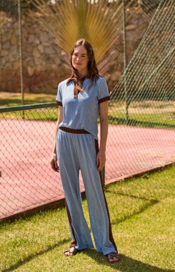 GOLA POLO LÍVIA BICOLOR AZUL E MARROM