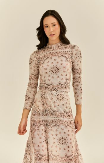 BLUSA YASMIN TULE PAISLEY MANGA LONGA