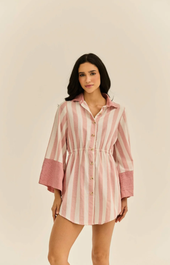 CAMISÃO JOANA MIX LISTRA XADREZ GOIABA