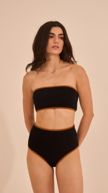 TOP GABRIELA BICOLOR PRETO C/ COURO