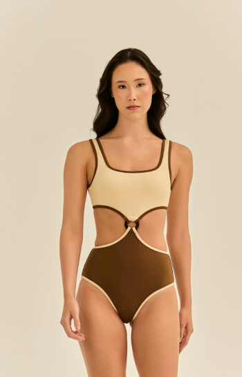 MAIÔ PAULA BICOLOR CREME E MARROM
