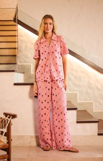 CALÇA NARA BORDADO ROSA