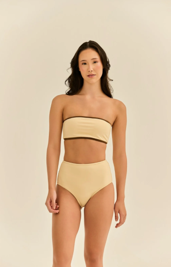 TOP GABRIELA BICOLOR CREME E MARROM