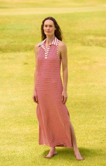 VESTIDO CLEO LONGO LISTRAS VERMELHAS