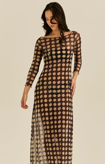 VESTIDO LIZ TULE POÁ BEGE C PRETO